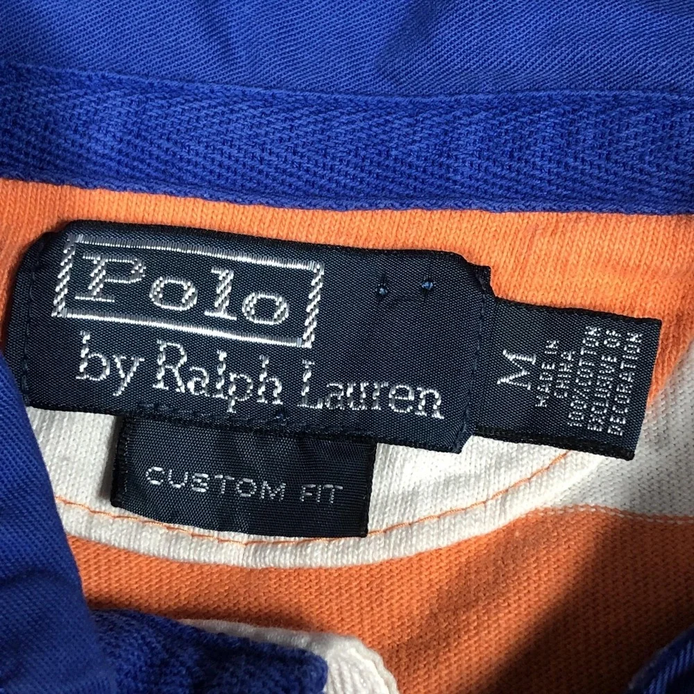 Vintage Polo Ralph Lauren Rugby Shirt Mens M Orange White Stripe Long Sleeve